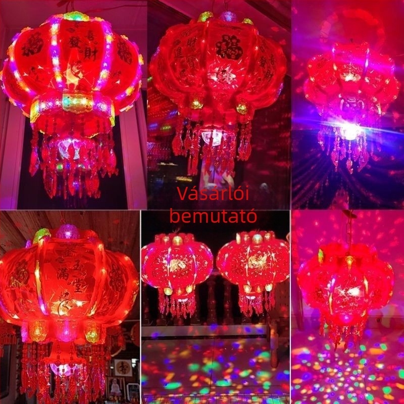 LED színes forogó lámpás, kerek függő lámpa erkélydekorációhoz — népművészet, modern minimalista stílus, világító funkció