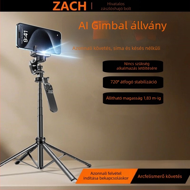 ZACH mobiltelefon stabilizátor, modell C16, ABS és alumínium ötvözetből, Bluetooth támogatás, távirányító tartozik