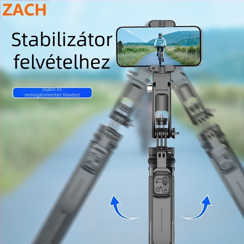 ZACH mobiltelefon stabilizátor, modell C16, ABS és alumínium ötvözetből, Bluetooth támogatás, távirányító tartozik
