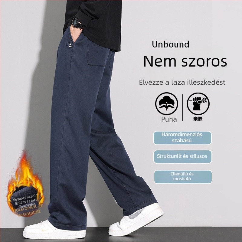 Férfi casual nadrág fleece-béléssel, laza szabású, egyenes szárú, Lyocell keverék