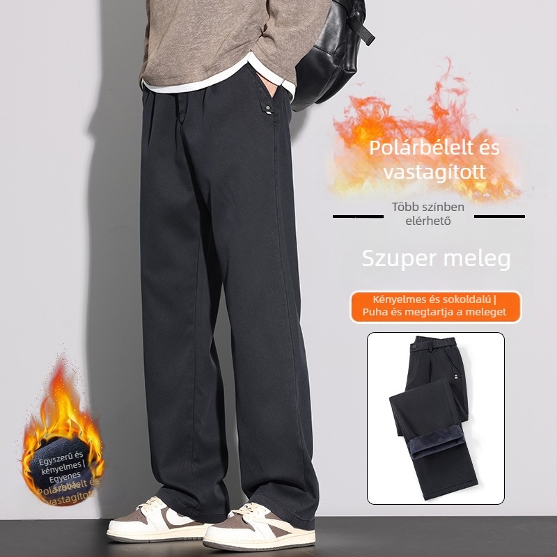 Férfi casual nadrág fleece-béléssel, laza szabású, egyenes szárú, Lyocell keverék