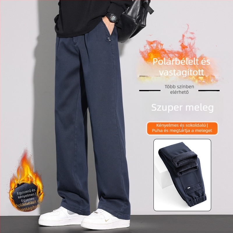 Férfi casual nadrág fleece-béléssel, laza szabású, egyenes szárú, Lyocell keverék