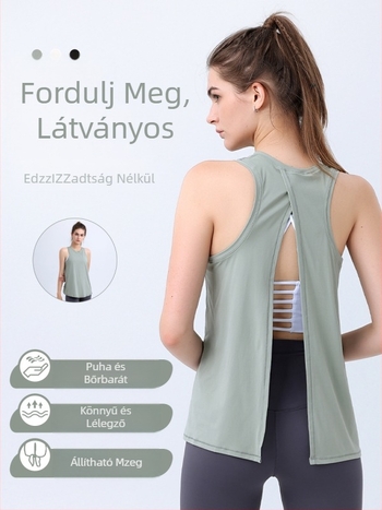 Pántos sportos top, bőrbarát, laza szabás, lélegző anyag, futáshoz.
