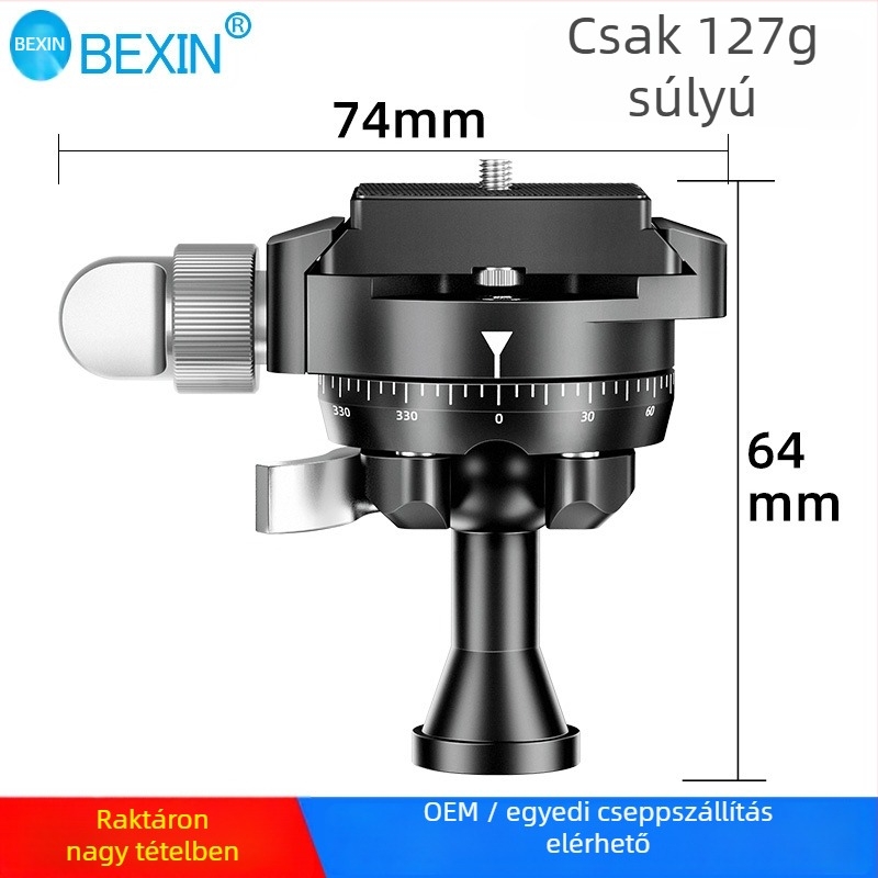Beixin mini panoráma invert gömbfej kamerákhoz (SLR/mirrorless) — 360° vízszintes és függőleges forgás, alumínium ötvözet, 127 g