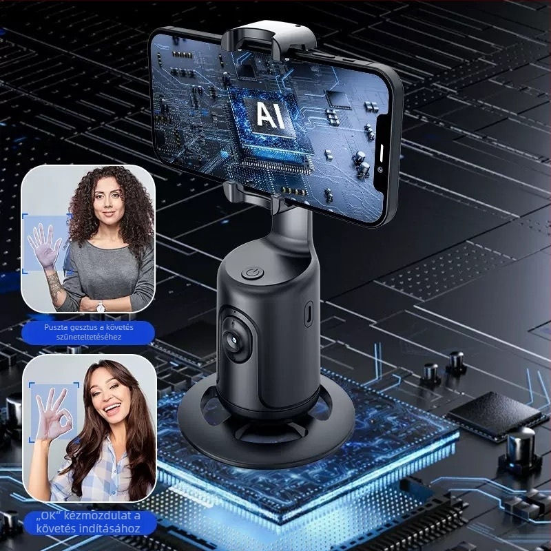 Telefonos gimbal P01 arcfelismeréssel – alkalmazás nélkül, teljesen automatikus követés, 360° horizontális forgás