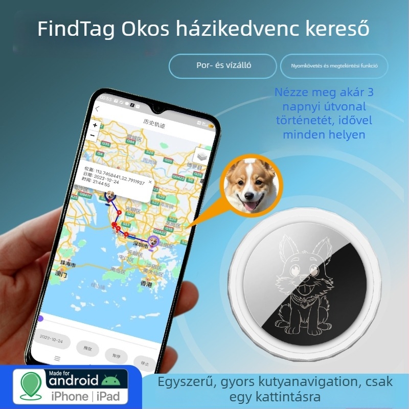 Bluetooth tracker kulcstartóhoz és pénztárcához, modell P18c, 360 napos akkumulátor-üzemidő, 100 m hatótávolság, akkumulátor kapacitása 220, PC ház