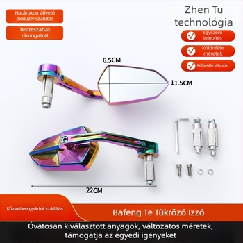 Univerzális kormánytükrös visszapillantó motorkerékpárokhoz és elektromos járművekhez, négyzet alakú tükör, alumínium‑ötvözet és műanyag burkolat, első és hátsó rögzítés