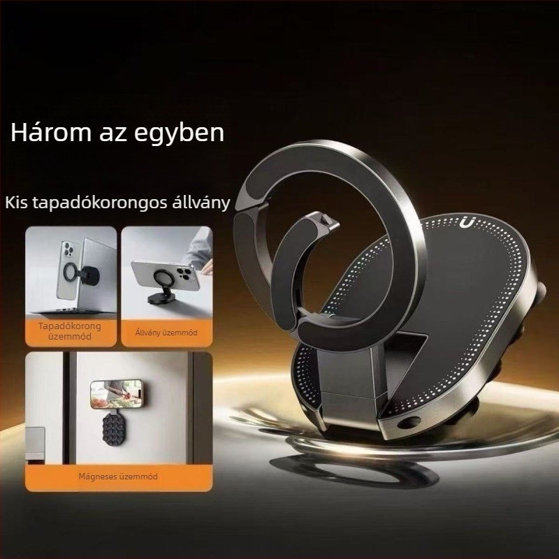 Ultra vékony mobiltartó gyűrűzár, vákuumos rögzítő, mágneses karabiner, összecsukható és forgatható 3-in-1 multifunkcionális tartó