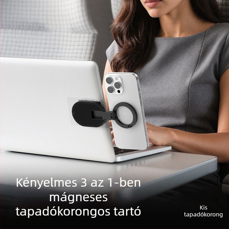 Ultra vékony mobiltartó gyűrűzár, vákuumos rögzítő, mágneses karabiner, összecsukható és forgatható 3-in-1 multifunkcionális tartó