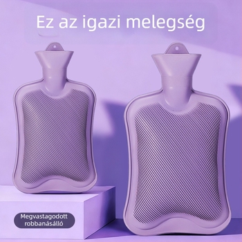 Gumiból készült vízzel töltött forróvíztáska, megvastagított és szivárgásmentes, kézre, hasra és lábra (tömeg 0.3 kg; anyag: gumi; felmelegítés módja: vízzel való feltöltés; alkalmazható részek: kezek, has, lábak)