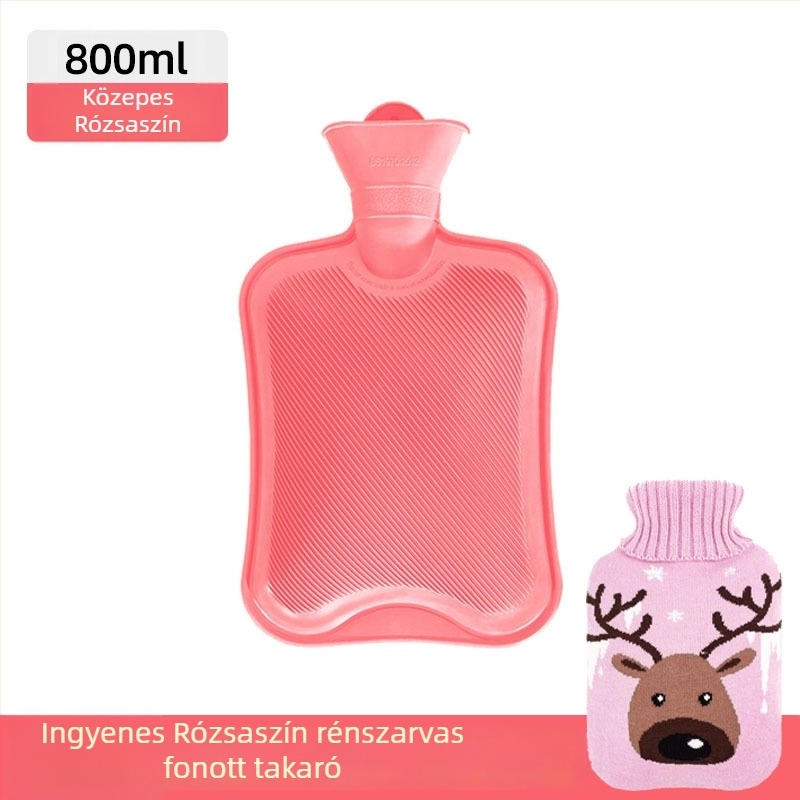 Gumiból készült vízzel töltött forróvíztáska, megvastagított és szivárgásmentes, kézre, hasra és lábra (tömeg 0.3 kg; anyag: gumi; felmelegítés módja: vízzel való feltöltés; alkalmazható részek: kezek, has, lábak)
