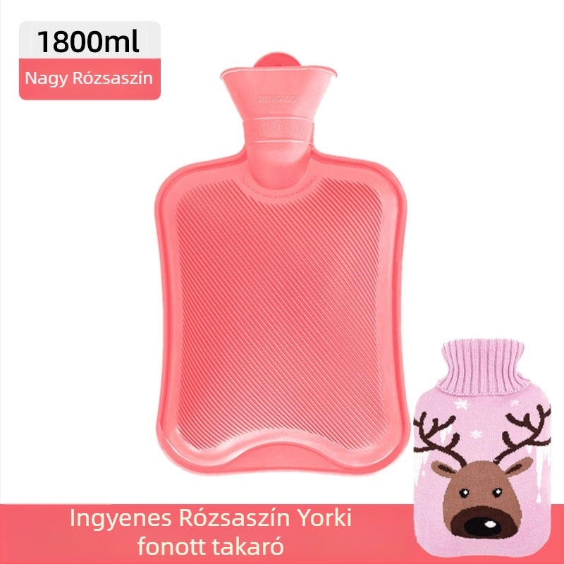 Gumiból készült vízzel töltött forróvíztáska, megvastagított és szivárgásmentes, kézre, hasra és lábra (tömeg 0.3 kg; anyag: gumi; felmelegítés módja: vízzel való feltöltés; alkalmazható részek: kezek, has, lábak)