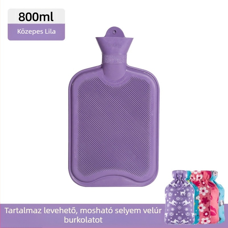 Gumiból készült vízzel töltött forróvíztáska, megvastagított és szivárgásmentes, kézre, hasra és lábra (tömeg 0.3 kg; anyag: gumi; felmelegítés módja: vízzel való feltöltés; alkalmazható részek: kezek, has, lábak)