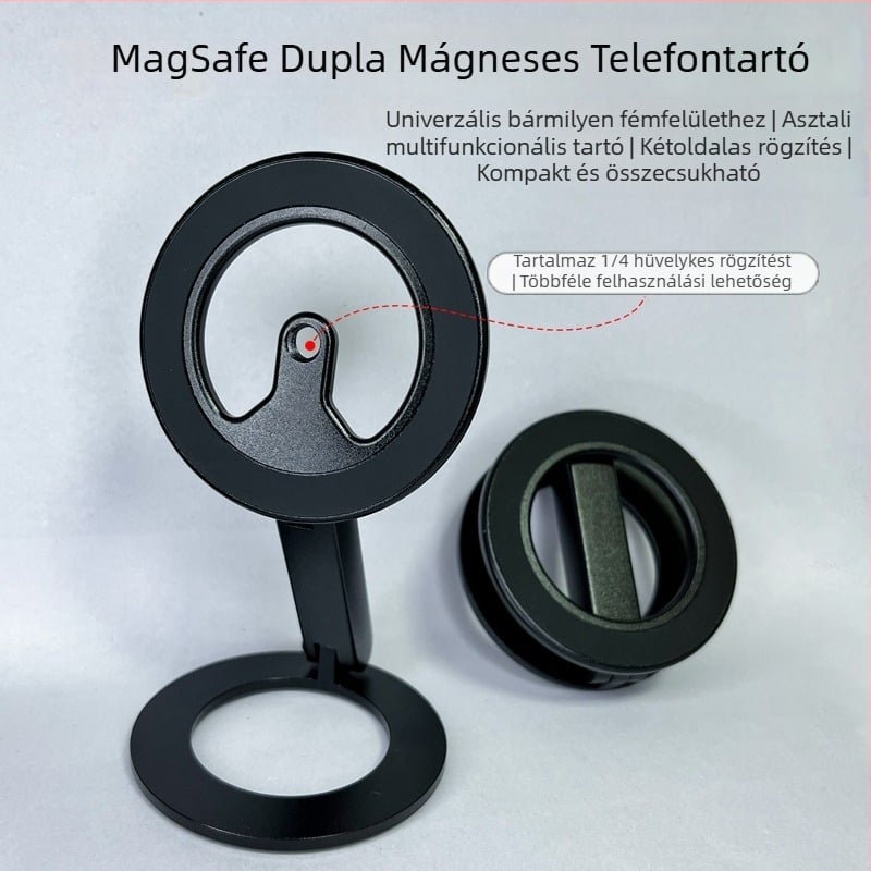 MagSafe kétoldalas mágneses telefonállvány asztali tartó sorozatnézéshez, gyűrűtartóval, 1/4 hüvelykes csavaros interfésszel a bővítéshez és felvételhez