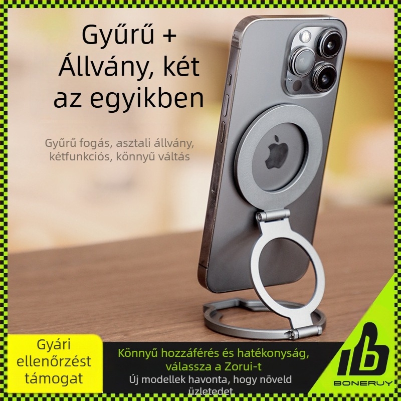 Boneruy hajlítható 2-in-1 telefon tartó gyűrű, alumíniumötvözet magnetos tartó, modell T15, asztali és kültéri használatra