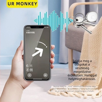 DW-B Bluetooth tracker Apple iOS-hoz, ABS anyag, 110 mAh akkumulátor, kb. 13 g tömeg, 2025-ös megjelenés