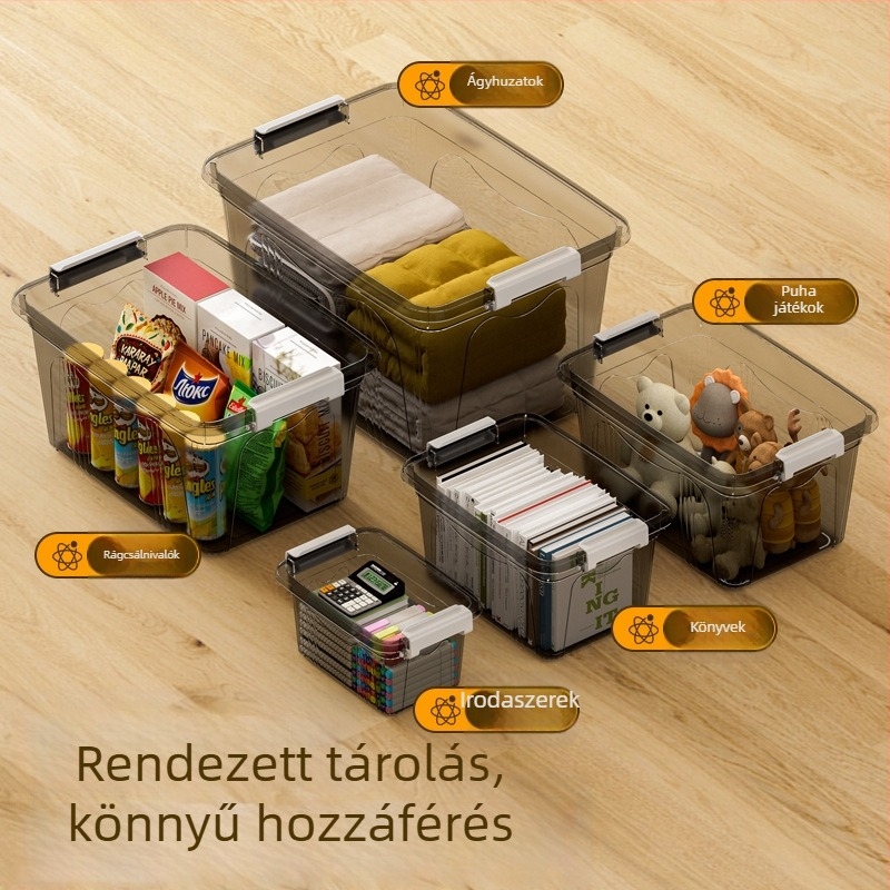 Háztartási műanyag tároló doboz – PP anyag, 10–20 L kapacitás, kerekekkel, kézzel vihető, fedél snap zárású