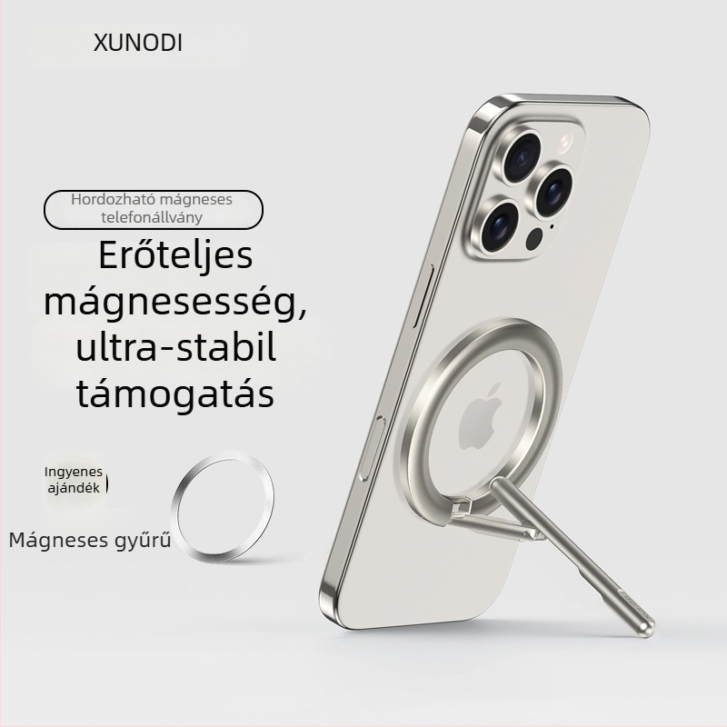 Xundd mágneses hordozható telefon-tartó – MagSafe, fémötvözetből készült, összecsukható, kompatibilis Apple, Huawei és Samsung