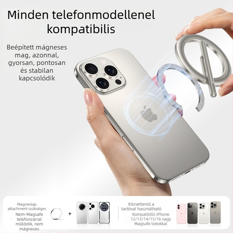 Xundd mágneses hordozható telefon-tartó – MagSafe, fémötvözetből készült, összecsukható, kompatibilis Apple, Huawei és Samsung