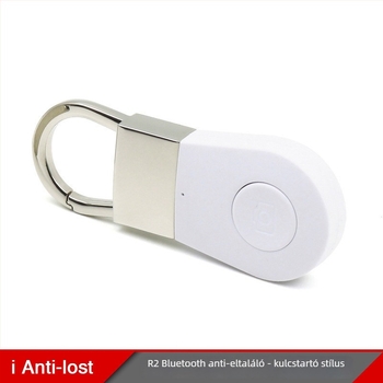 Bluetooth nyomkövető kulcstartó térképes helymeghatározással és kétirányú riasztással — modell R2, Bluetooth 4.0, 10 m hatótávolság, 240 mAh akkumulátor, tömeg 25 g