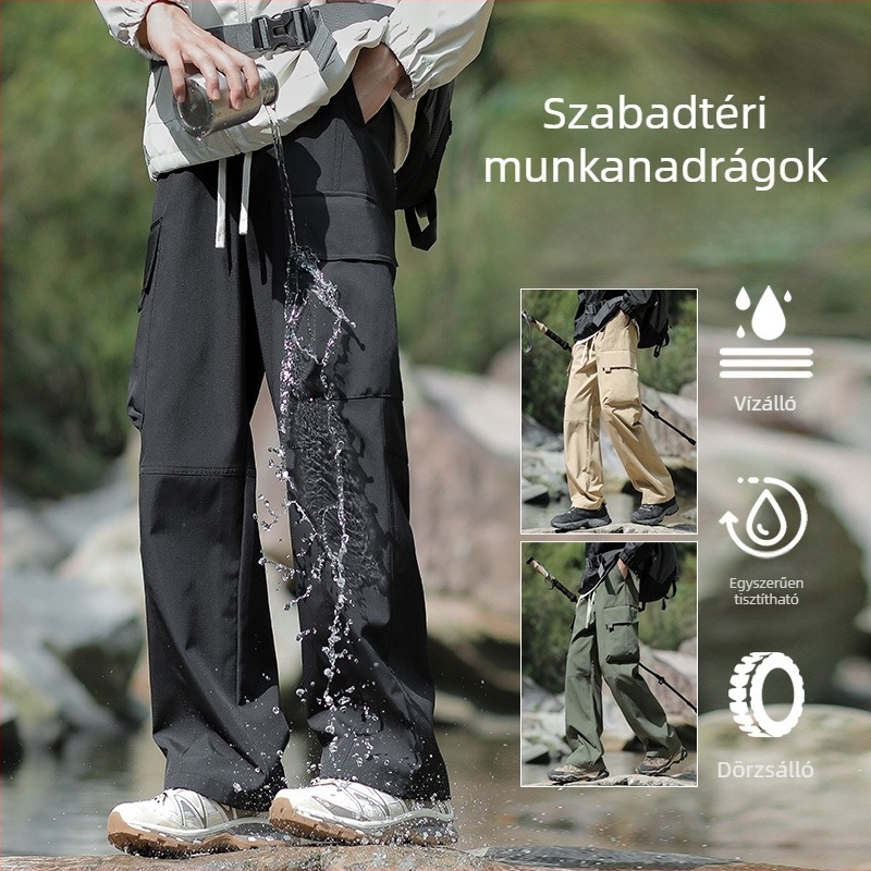 Férfi hétköznapi munkanadrág - egyenes szabású, középmagas derék, több zseb, kötöző zár, vízálló/szélálló/kopásálló
