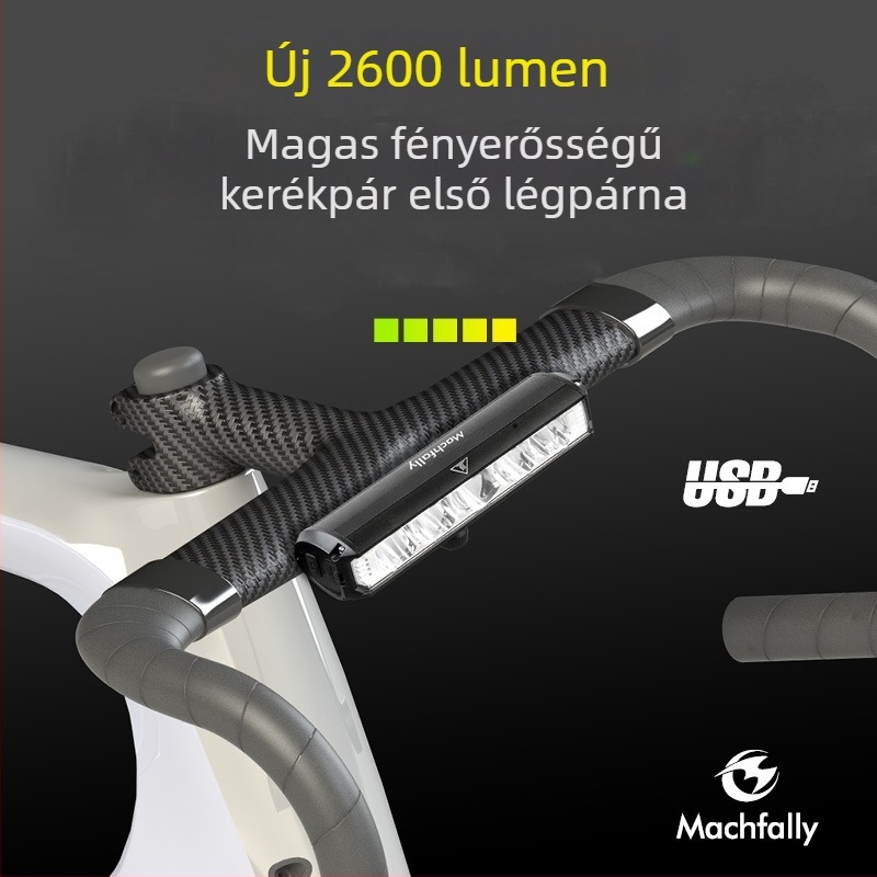 Kerékpár elülső lámpa Machfally — alumínium ötvözet, USB-tápellátás, nagy fényerő, testreszabható