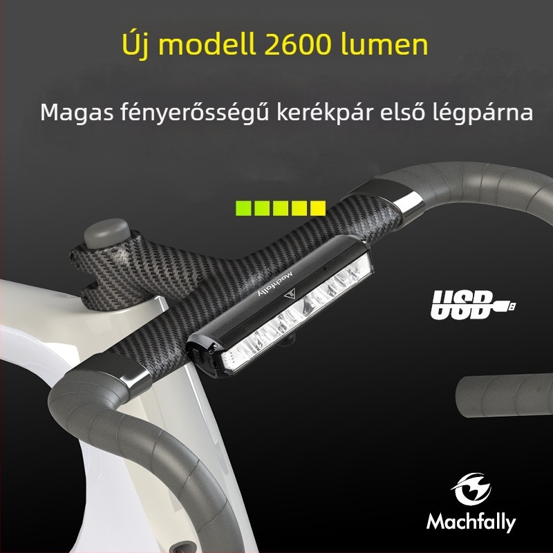 Kerékpár elülső lámpa Machfally — alumínium ötvözet, USB-tápellátás, nagy fényerő, testreszabható