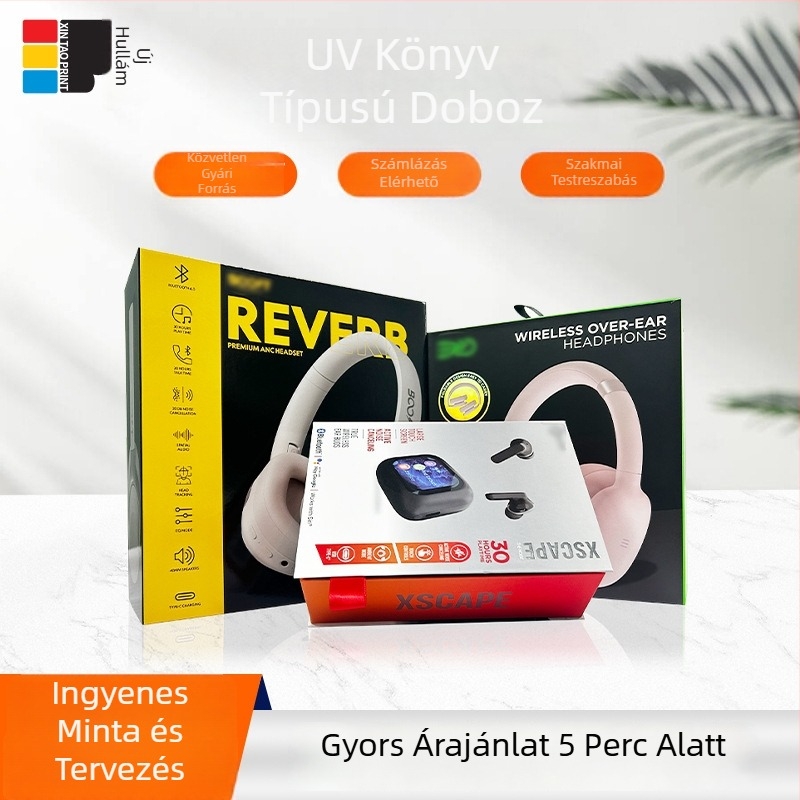 UV könyv alakú csomagoló doboz UV nyomtatással, melegbélyegzéssel, üreges kialakítással és relief részletekkel, papírkarton
