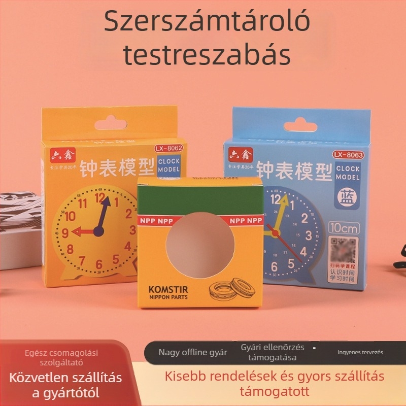 Laminált fehér kartonból készült óra csomagoló doboz ablakkal, összecsukható, akasztóval, belső és külső méretek testreszabhatóak