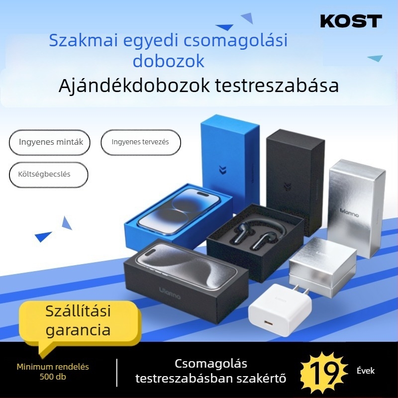 3C digitális termékekhez készült csomagoló doboz, ütésálló, testreszabható, kartondoboz relief domborítással, UV nyomtatás és forró bélyegzés