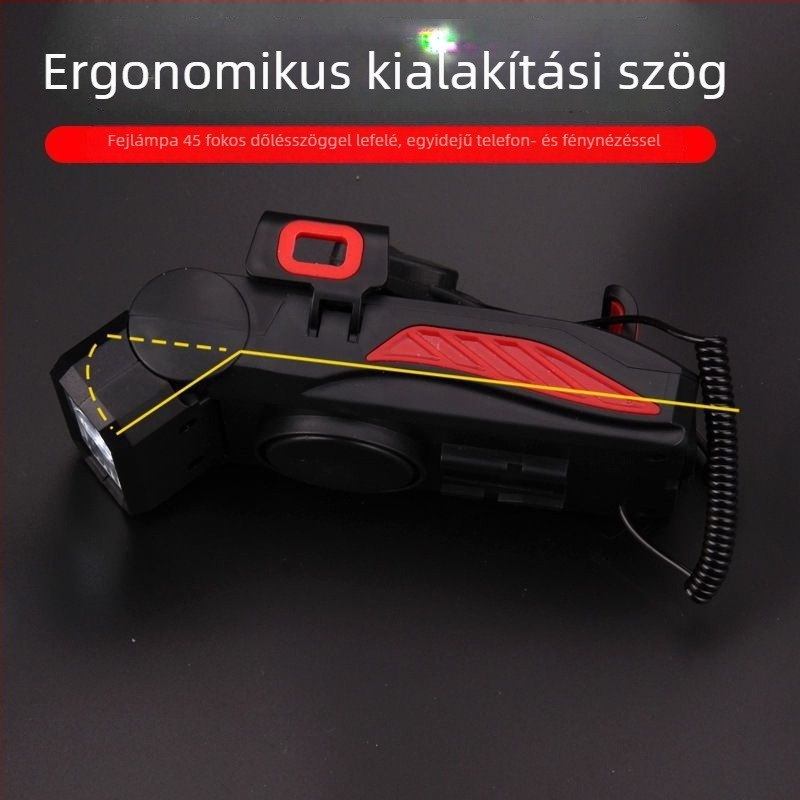 Kerékpár elötti lámpa 4 az 1-ben telefontartóval, hangszóróval és USB külső akkumulátorral
