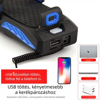 4 az 1-ben kerékpárvilágítás: első lámpa, telefon-tartó, kürt és beépített töltő, 360°-os forgás