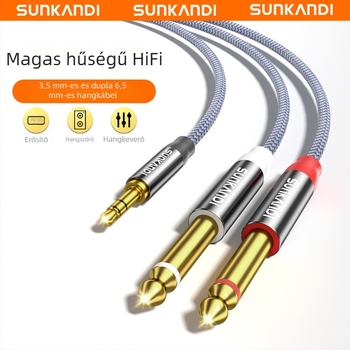 Sunkandi Av302 Audio kábel — 3,5 mm-tól 2×6,5 mm-ig, 1–2 férfi csatlakozók, aranyozott csatlakozók, oxigénmentes rézmag