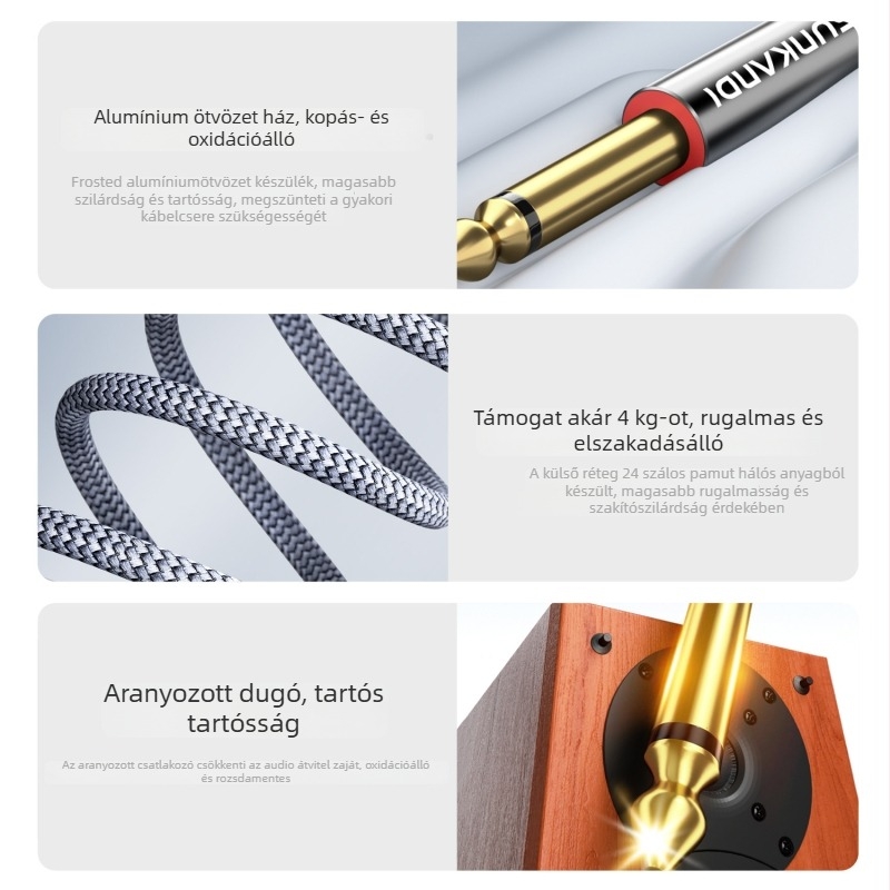 Sunkandi Av302 Audio kábel — 3,5 mm-tól 2×6,5 mm-ig, 1–2 férfi csatlakozók, aranyozott csatlakozók, oxigénmentes rézmag