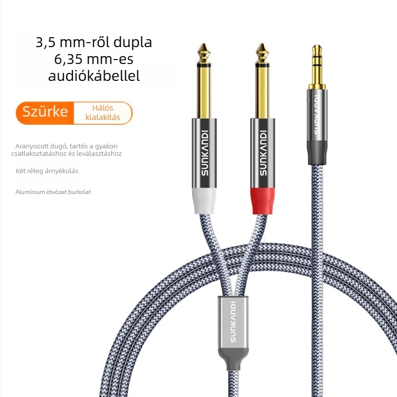 Sunkandi Av302 Audio kábel — 3,5 mm-tól 2×6,5 mm-ig, 1–2 férfi csatlakozók, aranyozott csatlakozók, oxigénmentes rézmag