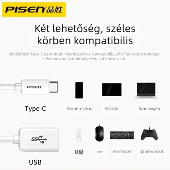 Pisen OTG Type-C USB 3.0 adapterkábel Android telefonokhoz és táblagépekhez, USB 3.0 adatátvitel, PC+ABS