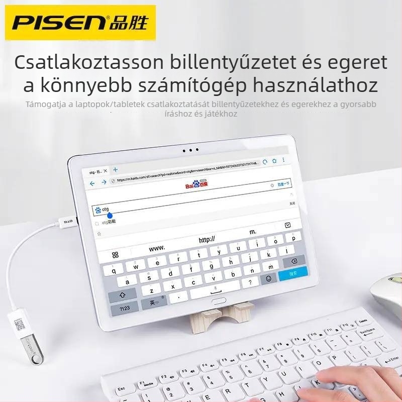Pisen OTG Type-C USB 3.0 adapterkábel Android telefonokhoz és táblagépekhez, USB 3.0 adatátvitel, PC+ABS