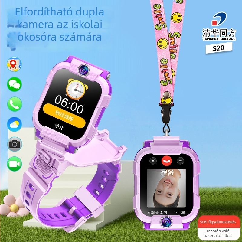 Gyerek okosóra 360°-os forgó kettős kamerával, 4G/5G kapcsolattal, vízálló, 7–14 napos akkumulátor-üzemidő, szilikon szíj