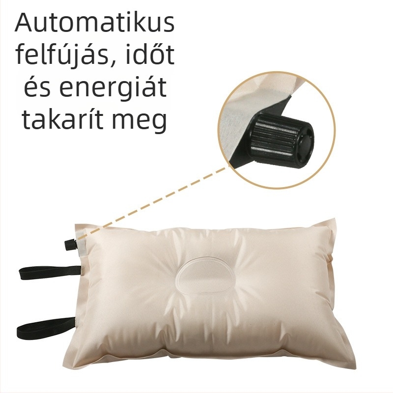 Önfelfújható téglalap alakú utazó párna elasztikus szövettel, 10 cm vastagság, 250 g tömeg