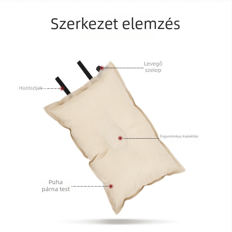 Önfelfújható téglalap alakú utazó párna elasztikus szövettel, 10 cm vastagság, 250 g tömeg