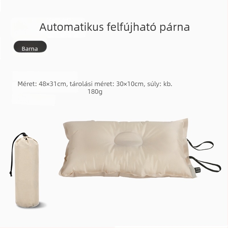 Önfelfújható téglalap alakú utazó párna elasztikus szövettel, 10 cm vastagság, 250 g tömeg