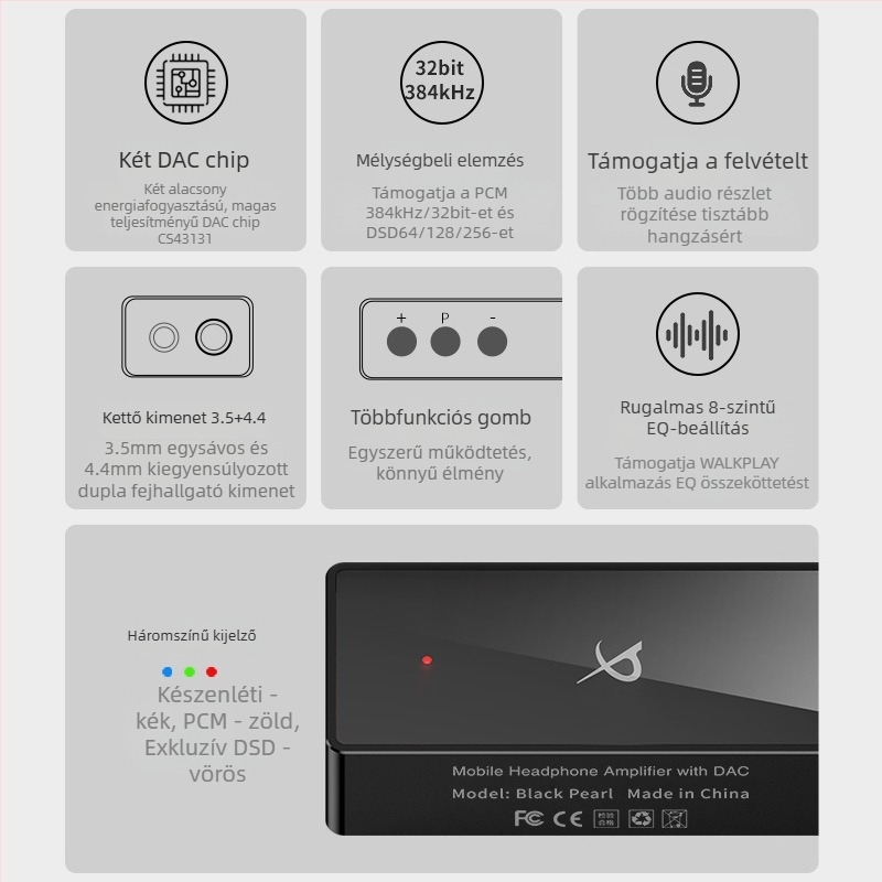 Fejhallgató-amp dekóder, Dual DAC-os, fémből készült ház, kompatibilis mobil eszközökkel