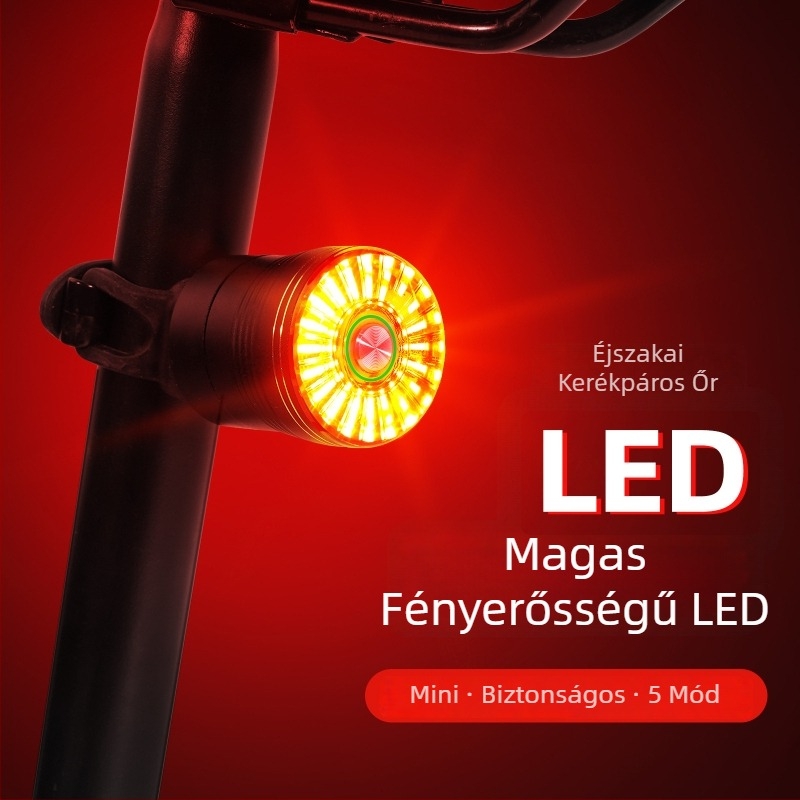 Kerékpár intelligens hátsó lámpa, Type-C töltés, vízálló, fékérzékelő, mountain és road kerékpárokhoz, éjszakai tekeréshez
