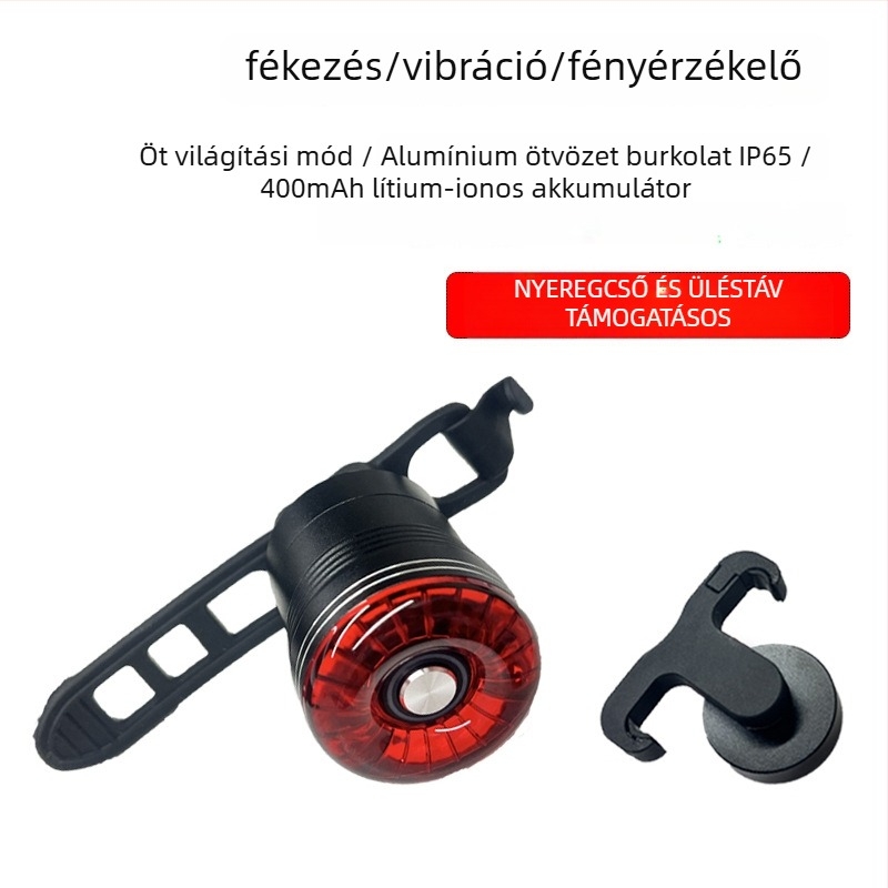 Kerékpár intelligens hátsó lámpa, Type-C töltés, vízálló, fékérzékelő, mountain és road kerékpárokhoz, éjszakai tekeréshez