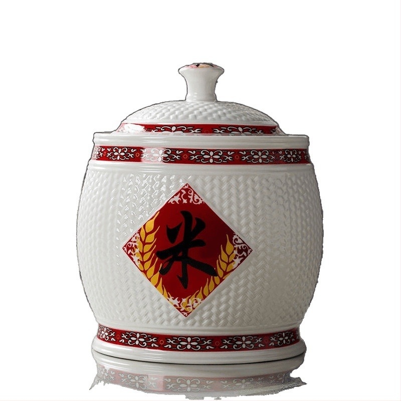 Kerámiás rizstároló edény fedővel – nedvességálló, rizs tároló, kapacitás 5L/10L/20L/25L/30 jin
