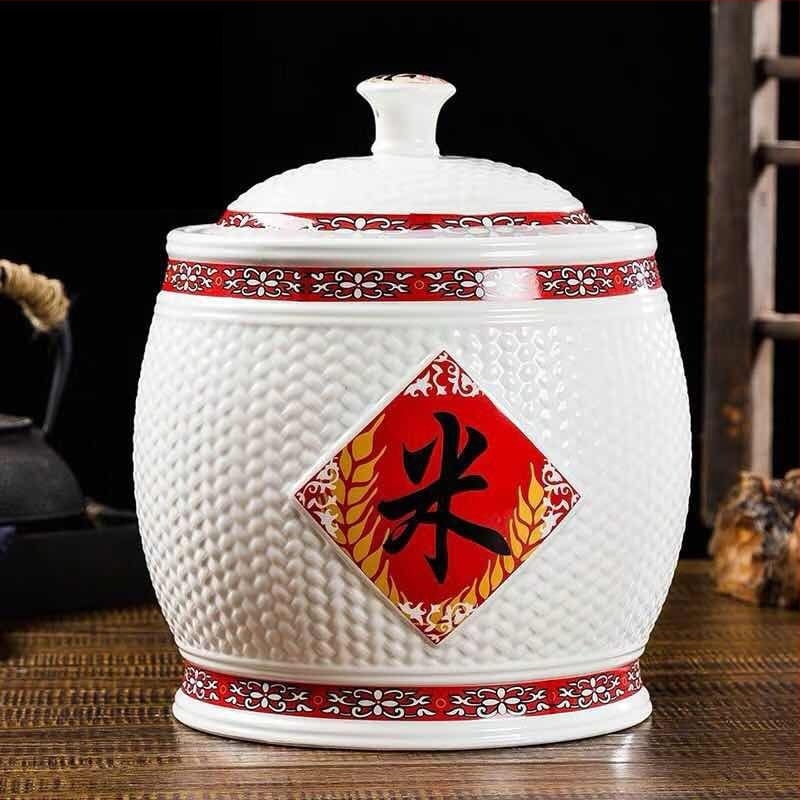 Kerámiás rizstároló edény fedővel – nedvességálló, rizs tároló, kapacitás 5L/10L/20L/25L/30 jin