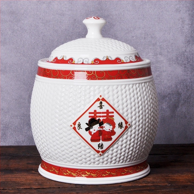 Kerámiás rizstároló edény fedővel – nedvességálló, rizs tároló, kapacitás 5L/10L/20L/25L/30 jin