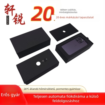 Mobiltelefon csomagoló doboz fiókkal, 2 mm kartonból, fix fiók, UV forró bélyegző logóval