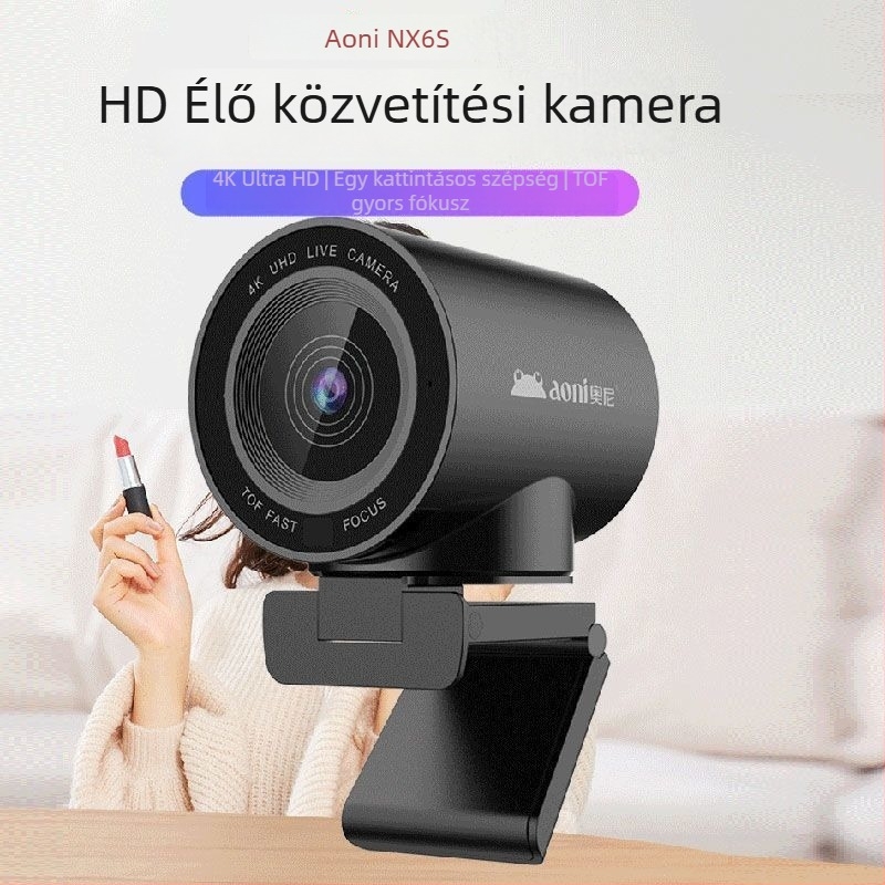 Aoni NX6S élő közvetítésre szánt webkamera, szépségszűrővel, gyors fókusz, USB, 4K HD, beépített mikrofon
