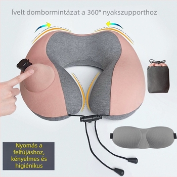 MT803-2 Fújható utazási nyakpárna, U-alakú, PVC, utazáshoz, 0,3 kg, alkalmas diákoknak és felnőtteknek